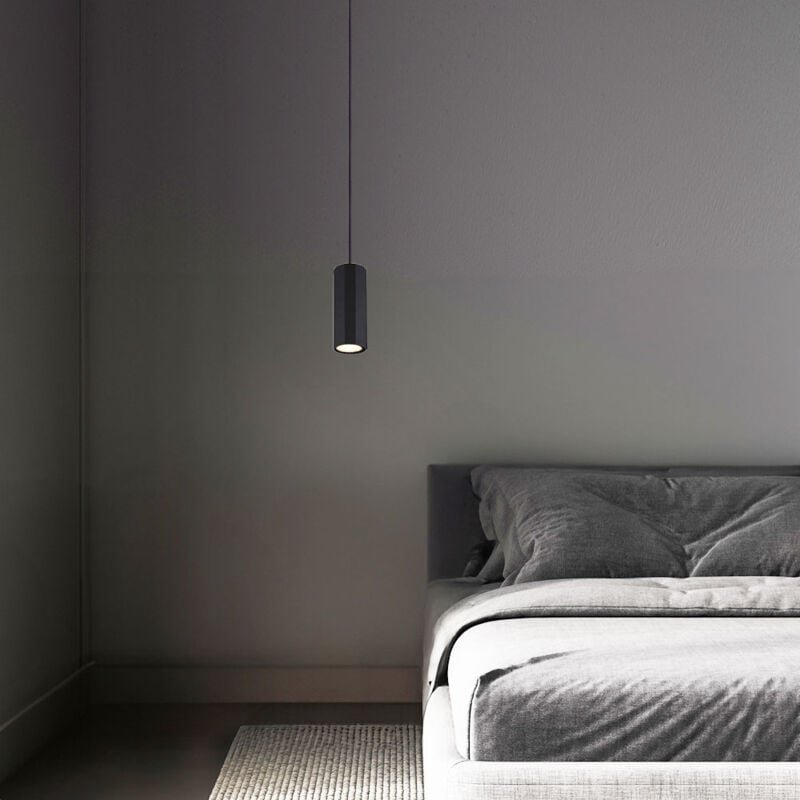 Pendellampe Esstischleuchte schwarz Wohnzimmerlampe Hängeleuchte zylindrisch, Metall, 1x GU10, DxH 10 x 120 cm