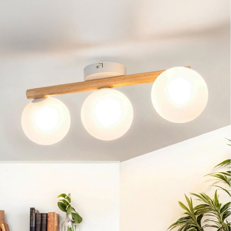Licht-erlebnisse - Deckenlampe Metall Glas G9 Holz hell Weiß 3-flammig länglich Modern
