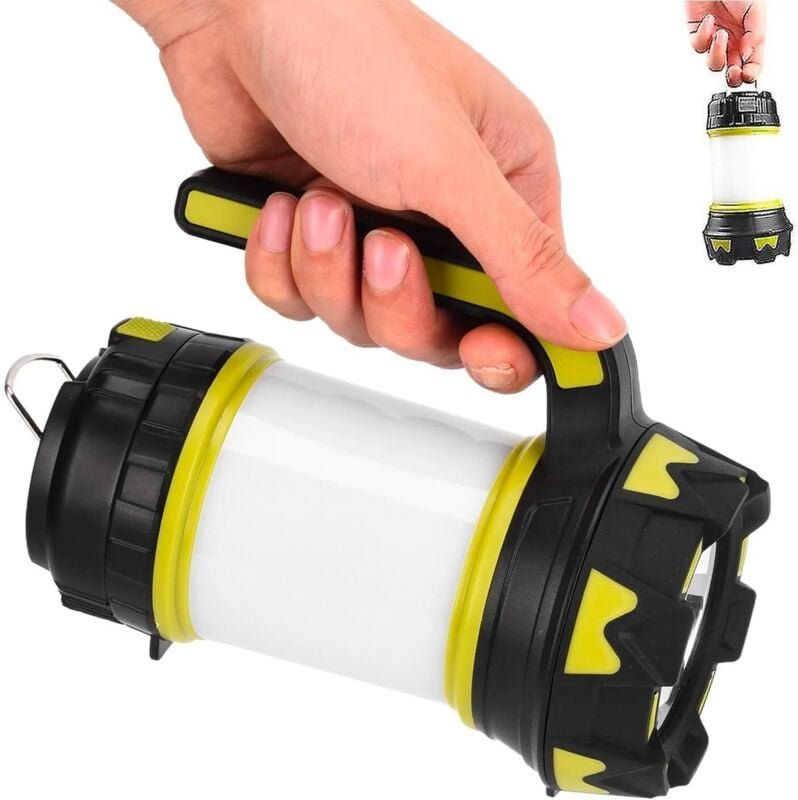 Camping-LED-Taschenlampe SMD – Laterne 2 W + 1 W, 6 Betriebsmodi, Tragegriff, USB-Eingang zum Laden, 2 Batterien inklusi...