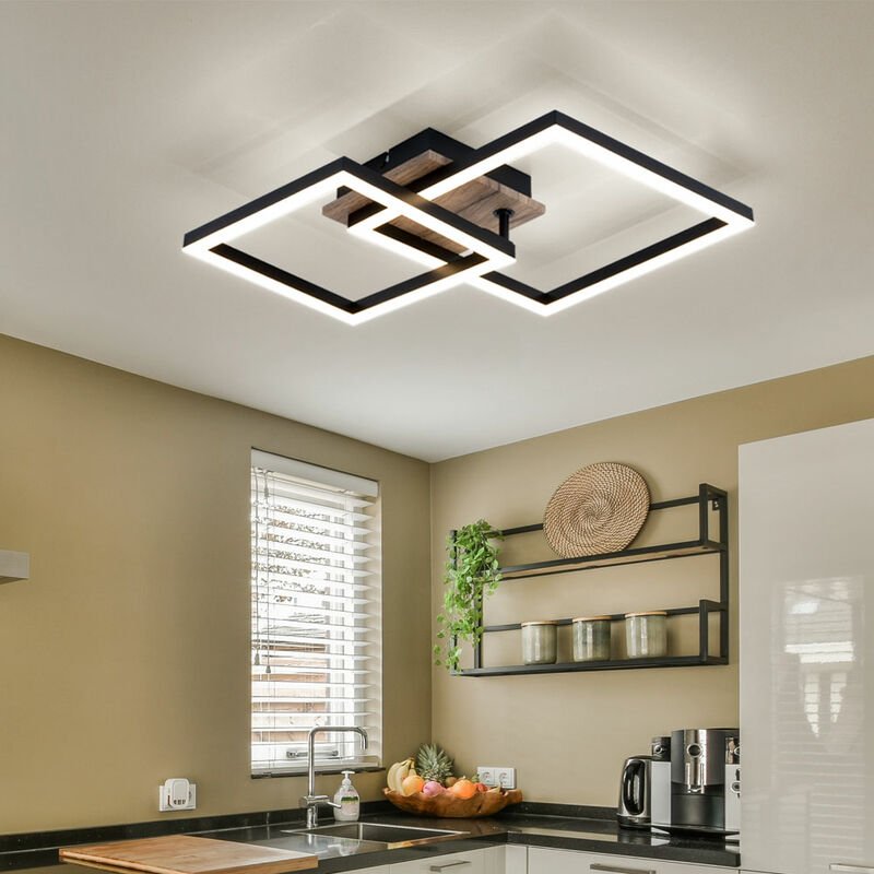 Deckenlampe Wohnzimmerlampe schwarz Deckenleuchte Holzoptik mit beweglichen Elementen, Metall, 1x led 18 w 1200lm 3000K ...