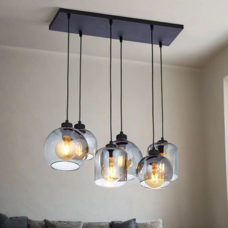 Hängelampe Glas Schirm Grau Schwarz Esstisch E27