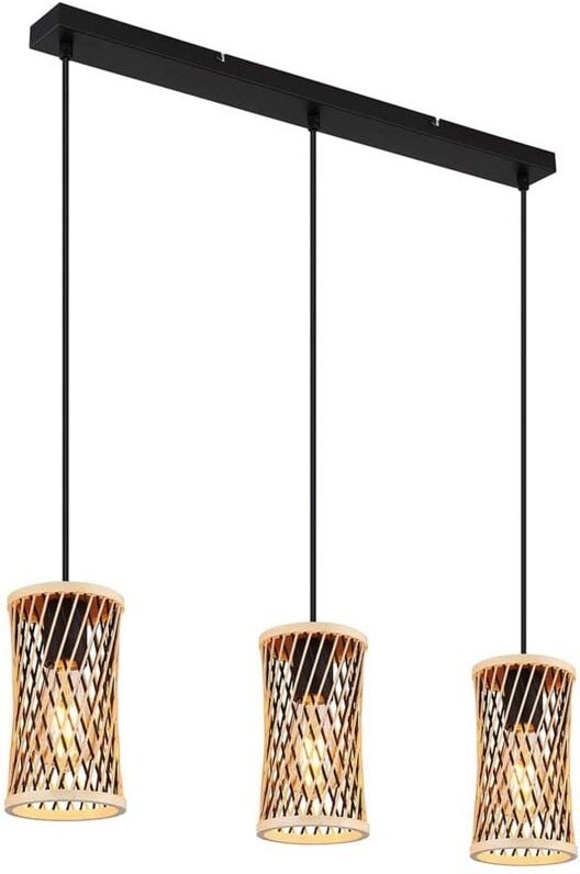 Hängeleuchte Pendelleuchte Deckenleuchte Metall schwarz Bambus 3-flammig L 72 cm