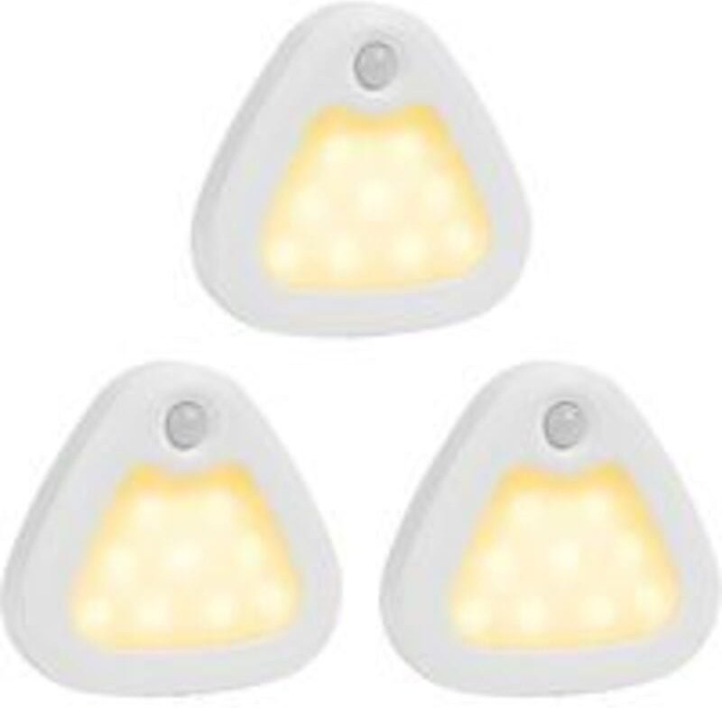 Ersandy - 3er-Pack kabellose, batteriebetriebene Bewegungsmelder-Leuchten, superhelle LED-Leuchten mit Magnetstreifen/3M...