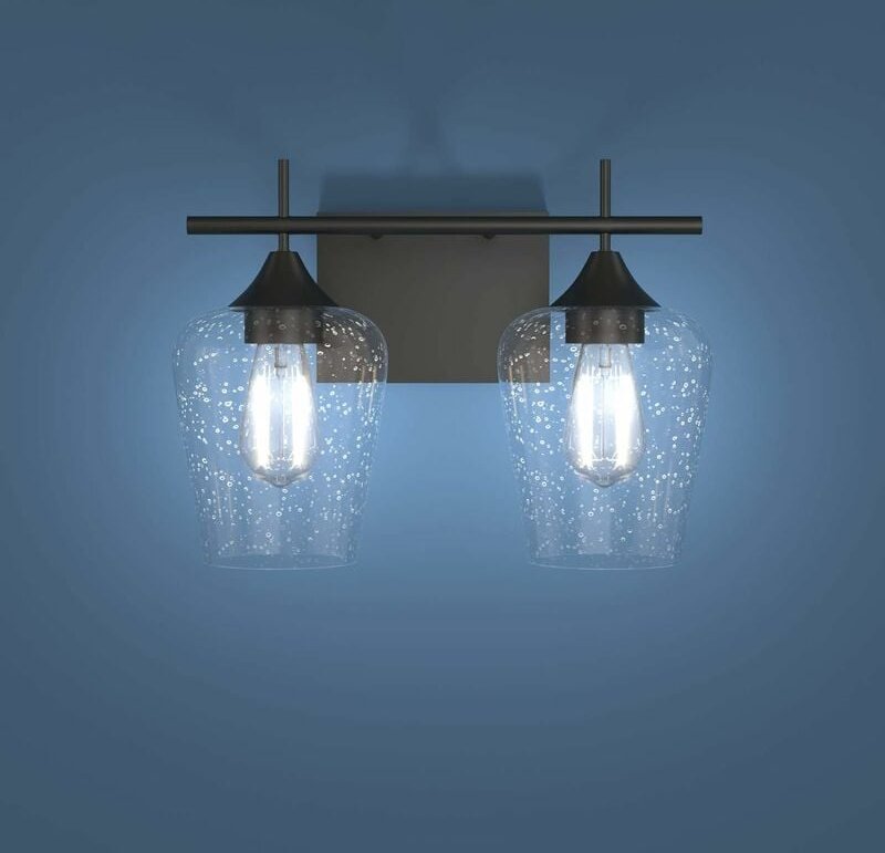 Wandlampe 2 flammig Glas, Wandleuchte, Retro Badleuchte Industrial Vintage Leuchte Metallbasis für Schlafzimmer Badezimm...