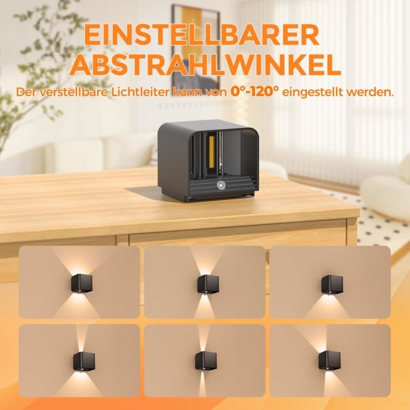 4 Stücke LED Aufladbar Wandleuchte mit Bewegungsmelder , Wandlampe Auf und ab Einstellbarer Lichtstrahl 3000K Warmweiß I...