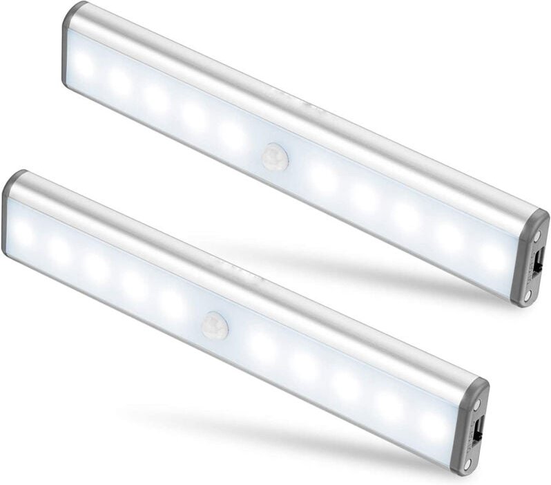 Ugreat - Set mit 2 10 LED-Lampen, kabellos, wiederaufladbar über usb, magnetisiert, Bewegungssensor, 2 Beleuchtungsmodi,...