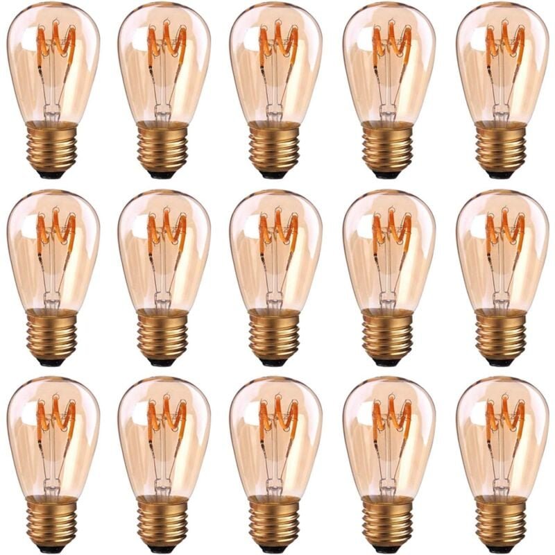 15er-Pack E27-LED-Spiralfilament ST45/S14, 3 W, Vintage-Stil, bernsteinfarbenes Licht, dimmbar, 2200 K, superwarmes Weiß...
