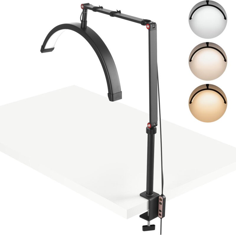 Mophorn 20 W Nagel-Schreibtischlampe – Aufsteckbares Halbmond-Wimpernlicht mit Telefonhalterung, einstellbare Helligkeit...