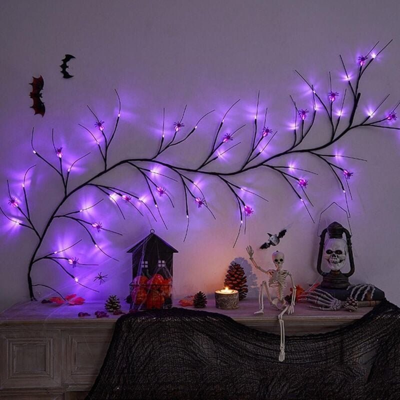Halloween-Lichterkette mit 24 violetten Fledermauslichtern, 1,8 m, 48 LEDs, batteriebetrieben, für Halloween, Heimparty,...