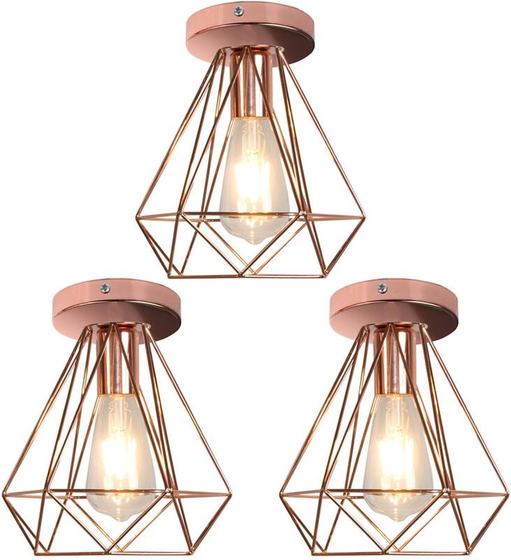 Thumbnail - Axhup - Deckenlampe, Deckenleuchte im Retro Look, Material: Stahl, Farbe: Schwarz, Fassung: E27 Rosegold 3 Pack