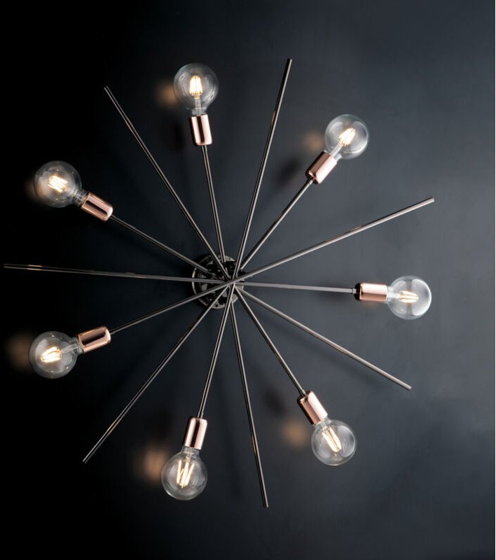 Bloom - Deckenleuchte aus Eisen, Chrom, Schwarz und Kupfer, 7 Lichter, H.14 – Ø95 – BL200-PL7-NR - Bonetti Illumina