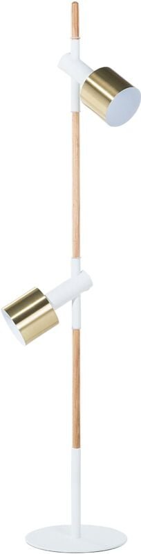 Thumbnail - Stehlampe Weiß/Gold Metall 125 cm 2-flammig mit Holzgestell höhenverstellbaren Schirmen und 2 Schaltern langes Kabel Ind...