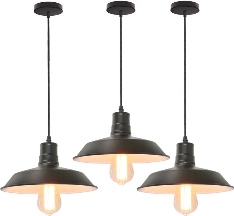 3er Pendelleuchte, Retro Hängelampe mit E27 Fassung, Industraille Stil Kronleuchter mit Ø26cm Eisen Lampenschirm für Ess...