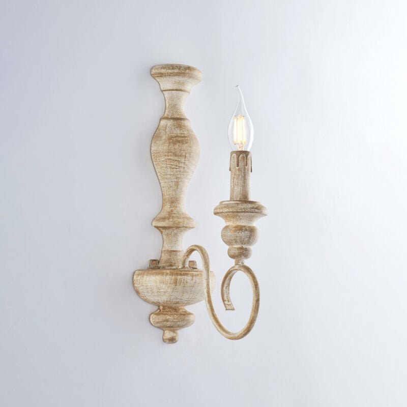 Cascina – Weiße und taubengraue Wandleuchte aus Holz und Eisen, 1 Licht .13 – P.21 – BL265-AP1-BT - Bonetti Illumina