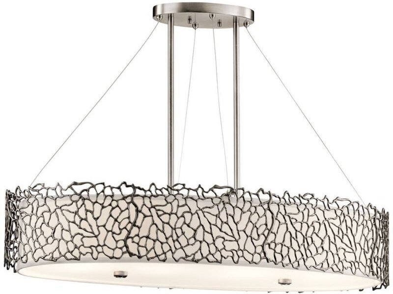 Coral - 4 Light Oval Ceiling Island Anhänger Bar Zinn, Silberkoralle, E27 - Elstead