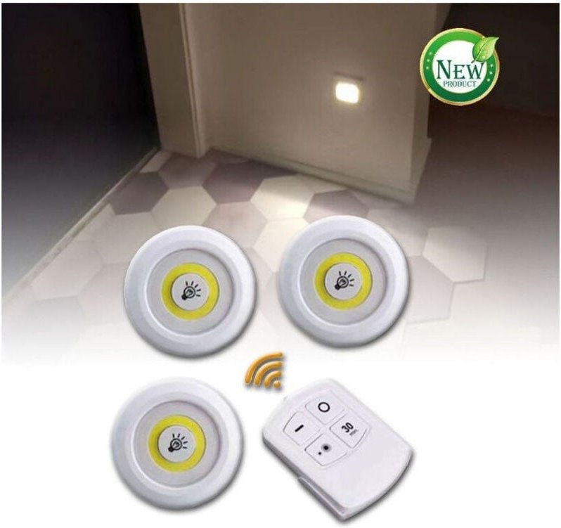 Trade Shop Traesio - Trade Shop - 3er-Set COB-LED-Leuchten mit Fernbedienung, einstellbare Lichtschrank-Scheibenlampe TX...