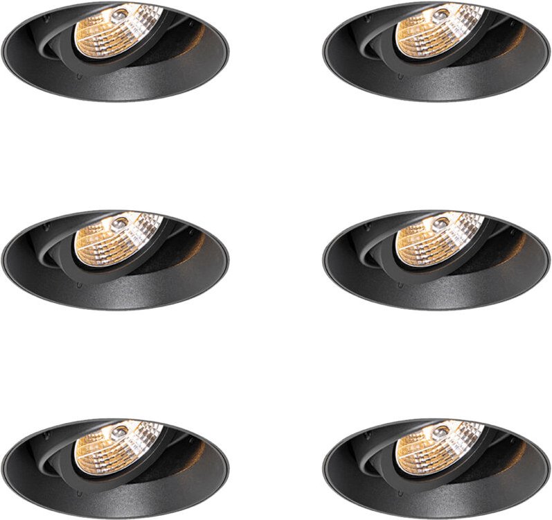Set mit 6 modernen Einbaustrahlern schwarz GU10 AR70 rund randlos - Oneon