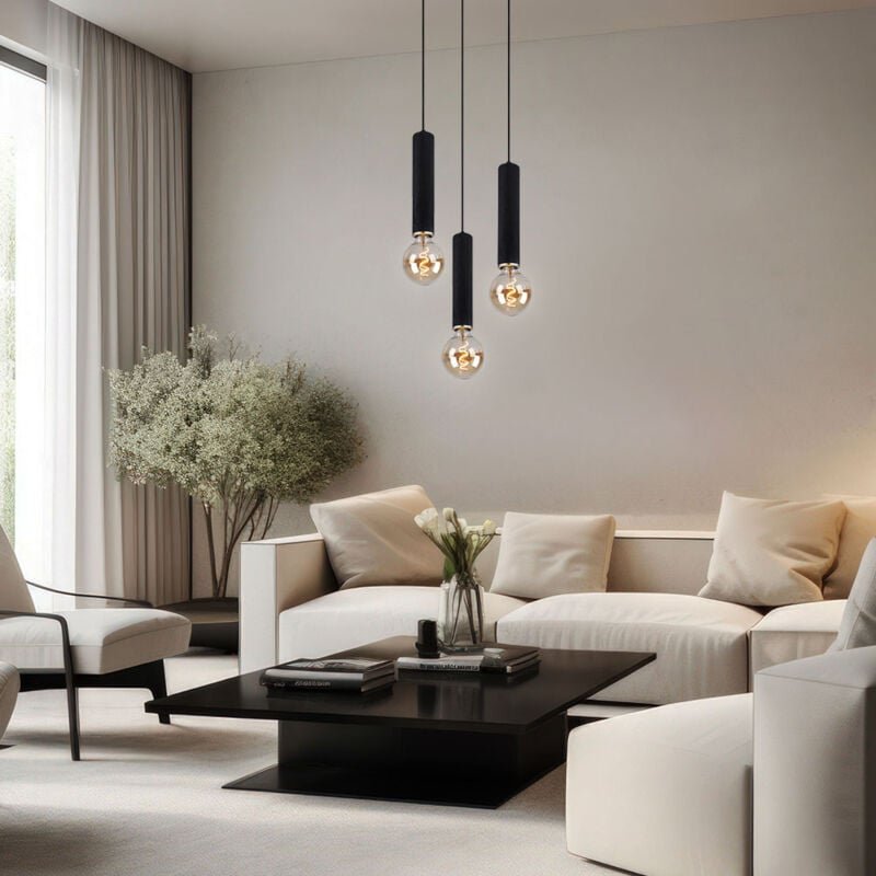 Pendelleuchte Hängelampe 3 flammig Holz Esstischleuchte Wohnzimmer Cluster Pendellampe, schwarz, 3x E27, DxH 35 x 160 cm