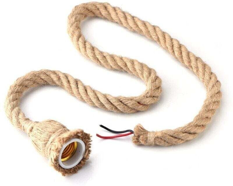 m lange Vintage-Hängeleuchte aus Hanfseil im industriellen Vintage-Retro-Stil, Deckenleuchte mit Glühbirnenfassung für R...