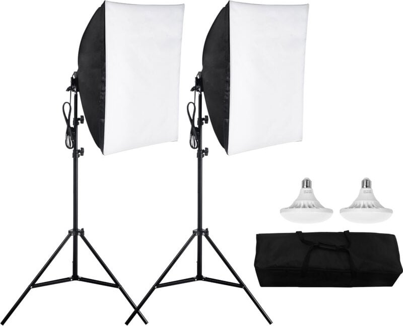 Softbox-Beleuchtungsset, 24 x 24 Zoll, 30 w 5500 k LED-Birnen, verstellbarer Stativständer, Studioleuchten für Fotografi...