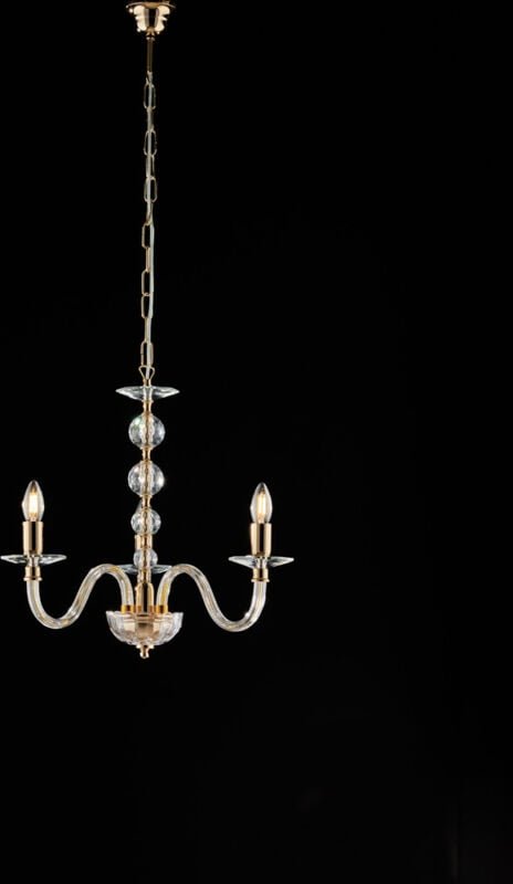 Ruben - Goldkronleuchter mit transparentem Glas und Strasssteinen 3 Lichter 109 - Ø43 - BL267-3-OR - Bonetti Illumina