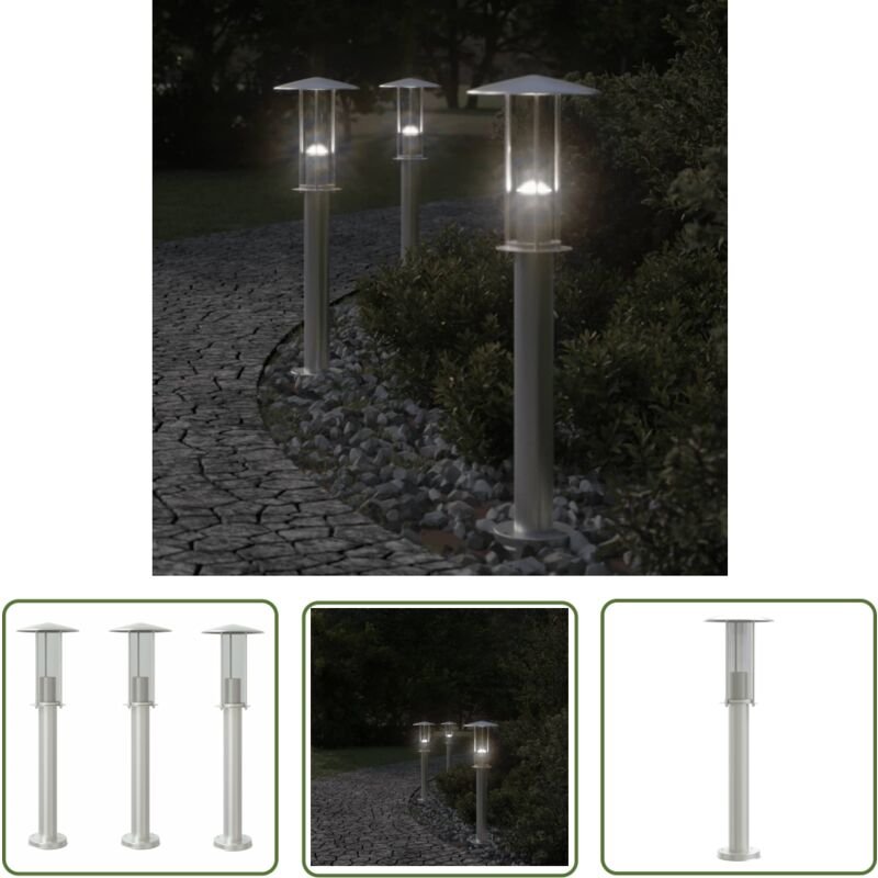 Wegeleuchten 3 Stk. Silbern 60 cm Edelstahl - Outdoor-Beleuchtung - Gartenlampe - Stehlampe - Edelstahl Lampe - Wetterfe...