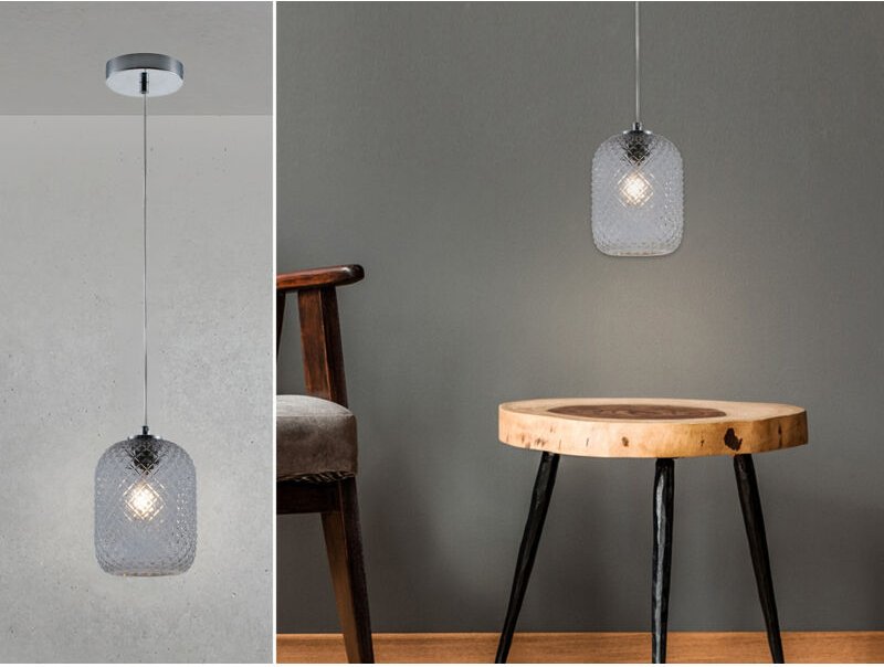 Led Pendelleuchte Relief Kristall Rauchglas transparent Grau Ø15cm