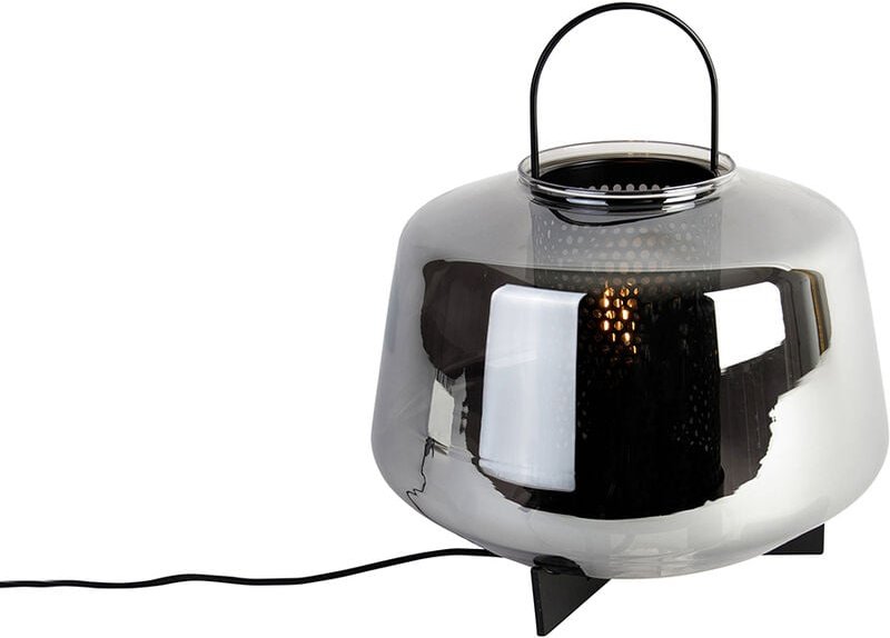 Art Deco Tischlampe schwarz mit Rauchglas 30 cm - Kevin