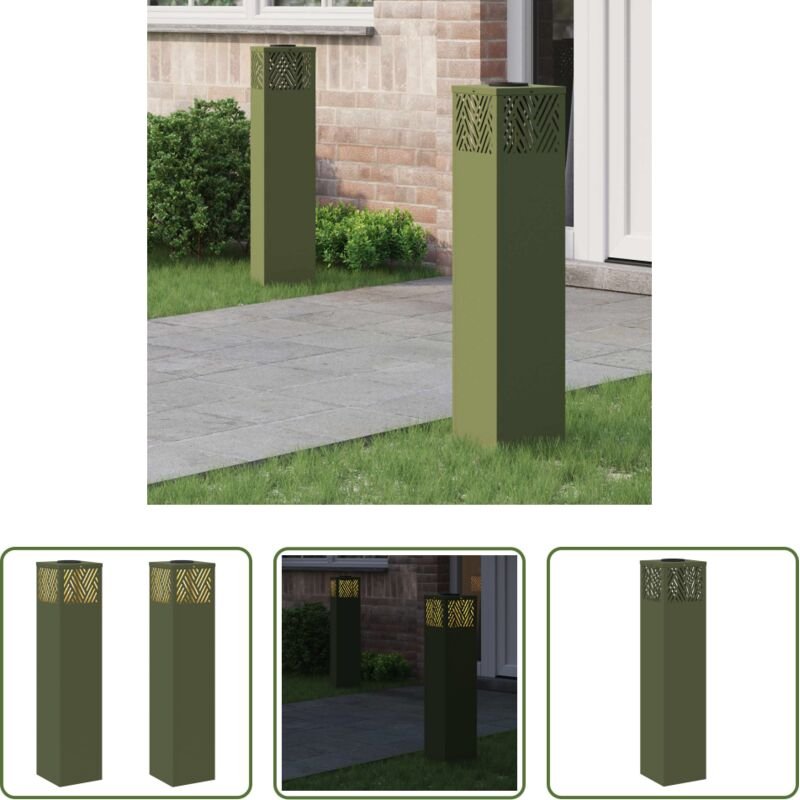 vidaXL Solarleuchten - Solar LED Weg Licht 2 pcs Olive Grün Kalt gewalzter Stahl