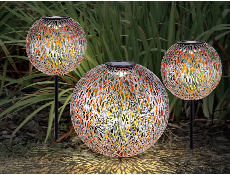 LED Metall Solarkugeln 3er SET Ø 18cm & 27cm mit Erdspieß