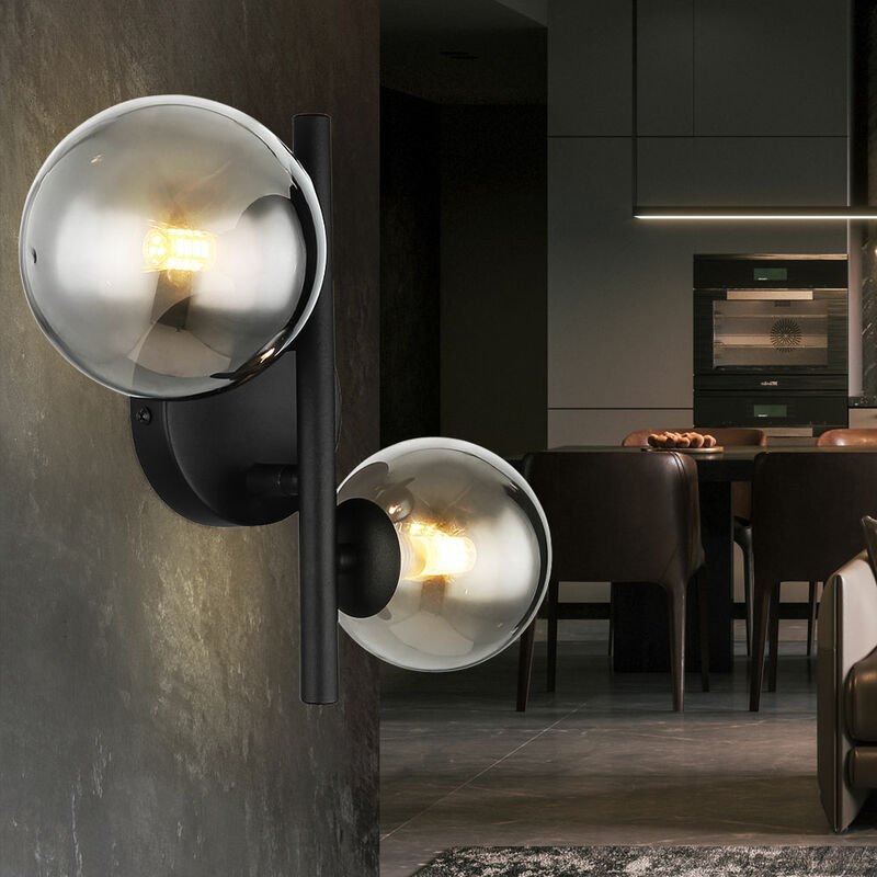 Wandlampe led Wandleuchte Wohnzimmerlampe Flurleuchte Metall Glas schwarz rauch, 2x G9, 2x 80lm, 3000K warmweiß, h 12,5 ...