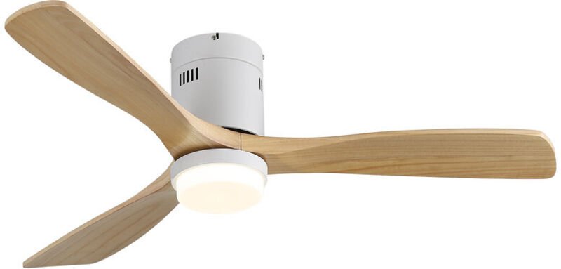 Ventilateur de plafond Sofucor avec éclairage - 3 pales en bois - Moteur CC - Télécommande - 132 cm - Blanc/Jaune