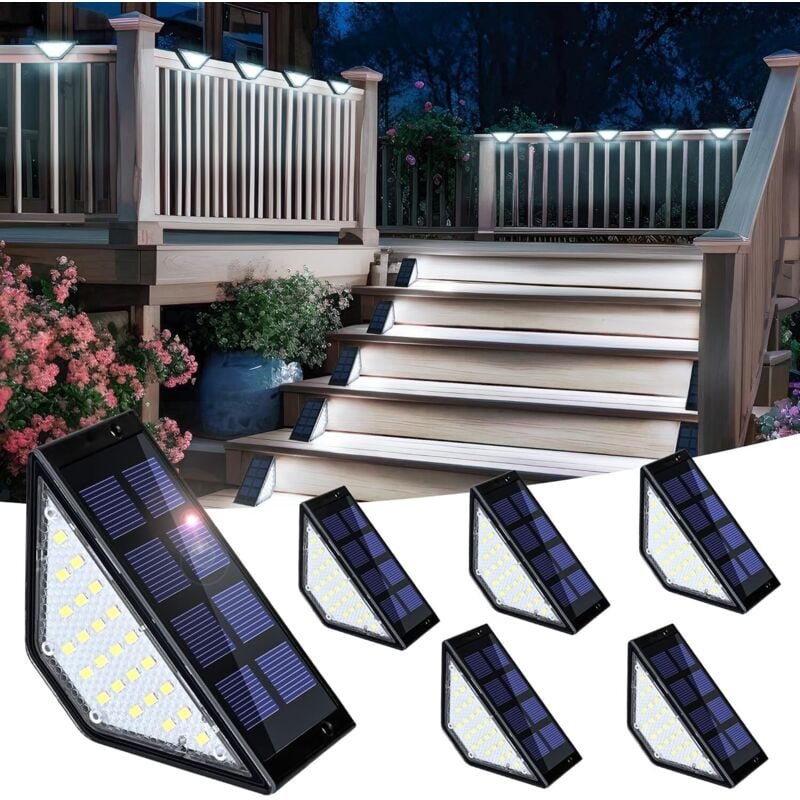 6er-Pack wasserdichte Solarleuchten für Treppen, Stufen, Zäune, Hof, Terrasse und Einfahrt (Kaltweiß, Schwarz)