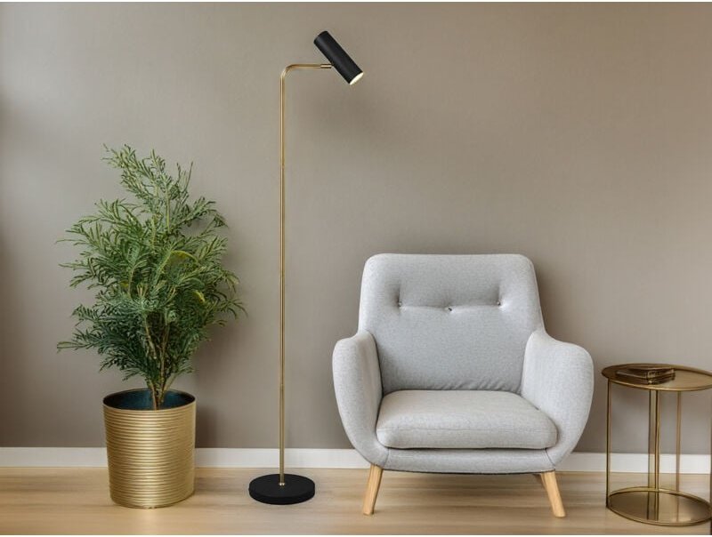 Meinewunschleuchte - led Stehlampe in Messing & Schwarz matt, Spot schwenkbar, Höhe 151cm