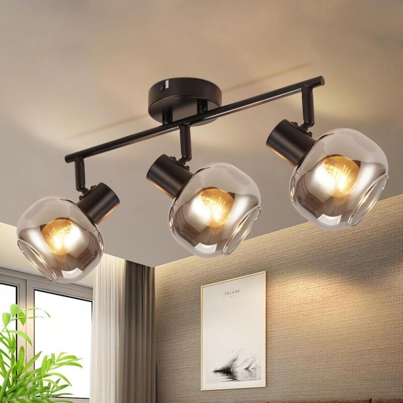 Deckenlampe Vintage Deckenstrahler Wohnzimmer - 3 Flammig E14 Fassung Deckenspot Rauchgrau Glas Retro Deckenbeleuchtung ...