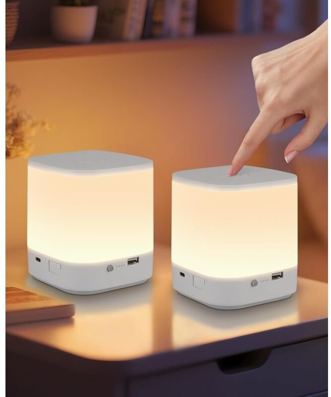 Led Nachttischlampe 2ER Touch Dimmbar: Gbly Tischlampe Akku 3600mAH usb Aufladbar Weiß Nachttischlampe Kabellos mit 3 Fa...