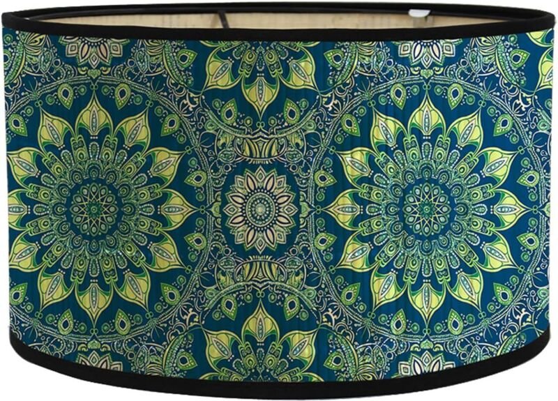 CCYKXA Klassischer Lampenschirm aus Stoff in Trommelform, Retro-Mandala-Ersatzlampenschirm, handgefertigter Lampenschirm...
