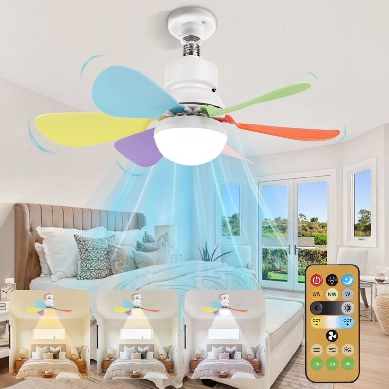 Leiser Deckenventilator mit Licht und Fernbedienung, 30-W-Deckenventilatorlampe mit E27-Fassung, dimmbarer LED-Deckenven...