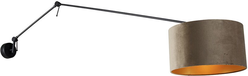Wandleuchte schwarz mit Veloursschirm Taupe 35 cm verstellbar - Blitz