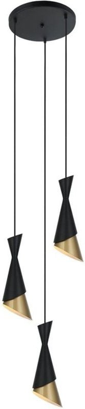 Malia - Moderner hängender Anhänger Schwarz, Gold 3 Licht, E27 - Italux