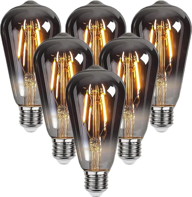 Jusch - Edison-Glühbirne, 6 Stück, E27, ST64, 4 w, LED-Glühbirne, Vintage, dekorative Lampe, Retro-Glühlampen, antike Gl...