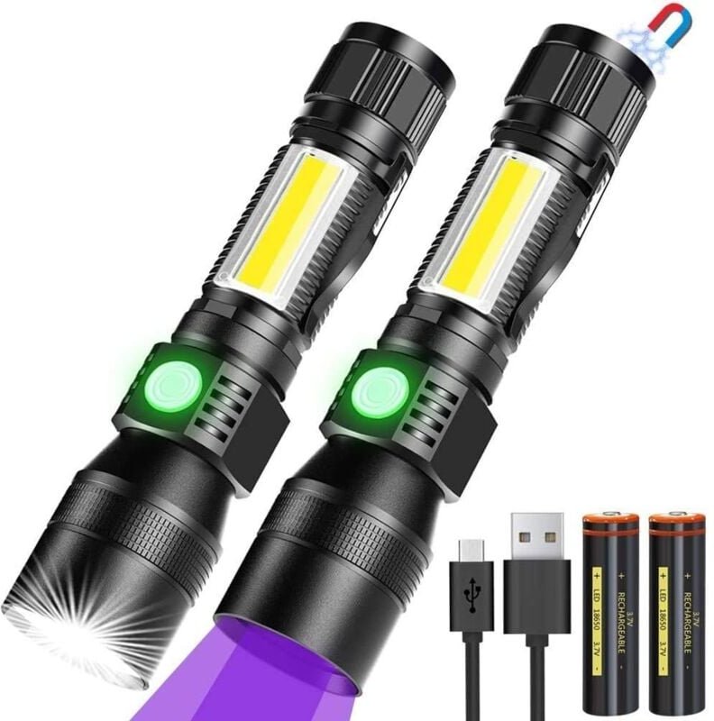 Memkey - 3-in-1-UV-Taschenlampe, wiederaufladbare USB-LED-Taschenlampe, zoombarer Magnet, wasserdichtes COB-Arbeitslicht...