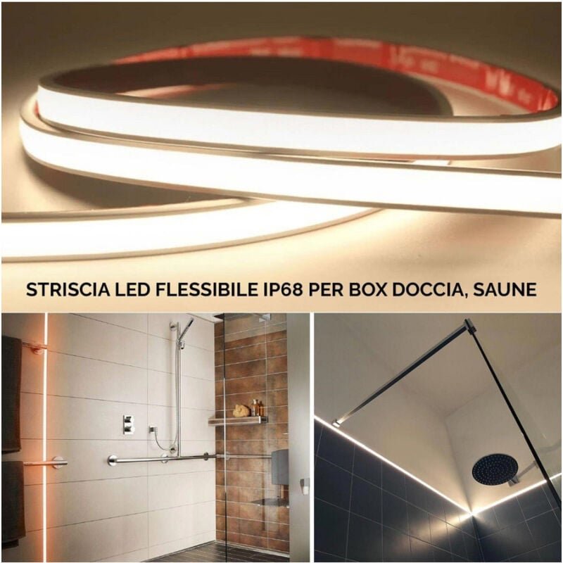 Trade Shop Traesio - Trade Shop - led streifen IP68 cob flexibel neon dimmbar 24V licht duschkabine badewanne -