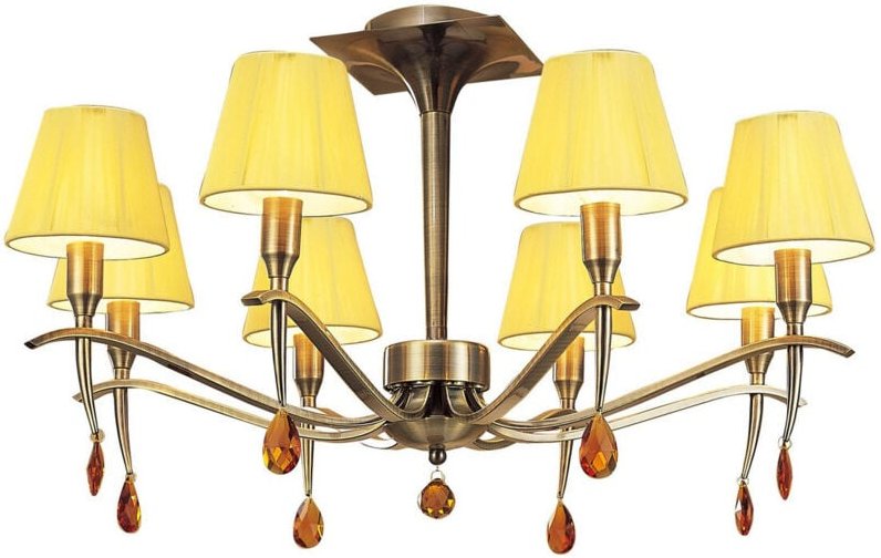 Inspired Mantra Siena Halbbündige, runde 6-flammige E14-Lampe, antikes Messing mit bernsteinfarbenen Cremetönen und bern...