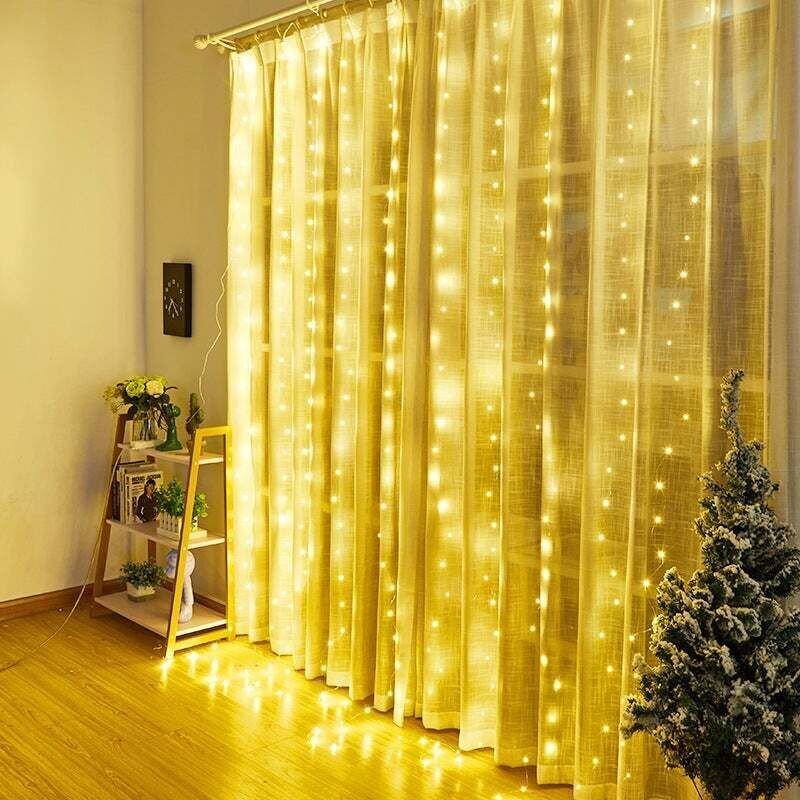 Cortina de luz LED UAB de 3 m x 3 m, con batería, 8 modos, resistente al agua, con control remoto para ventanas, paredes...