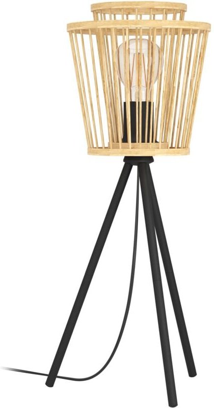 Eglo - Tischlampe Hykeham, Stativ Nachttischlampe Boho Style, Dreibein Tischleuchte aus Bambus in Natur und Metall in Sc...