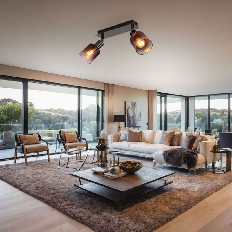 Deckenleuchte Deckenlampe Wohnzimmerlampe Kupferfarbe Schwarz Spots 2-Flammig