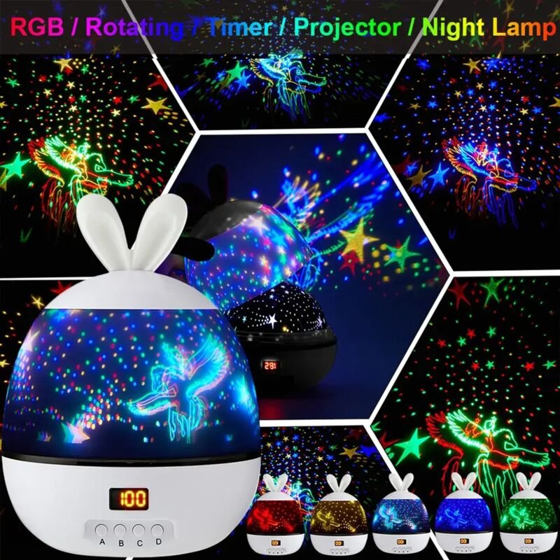LED-Projektor Sternenhimmel-Nachtlicht für Kinder und Babys, Sternenhase, fliegendes Pferd, Sternenprojektor, Weiß