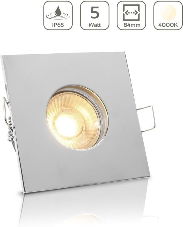 Einbauspot IP65 eckig - Farbe: Chrom - LED Leuchtmittel: GU10 5W neutralweiß