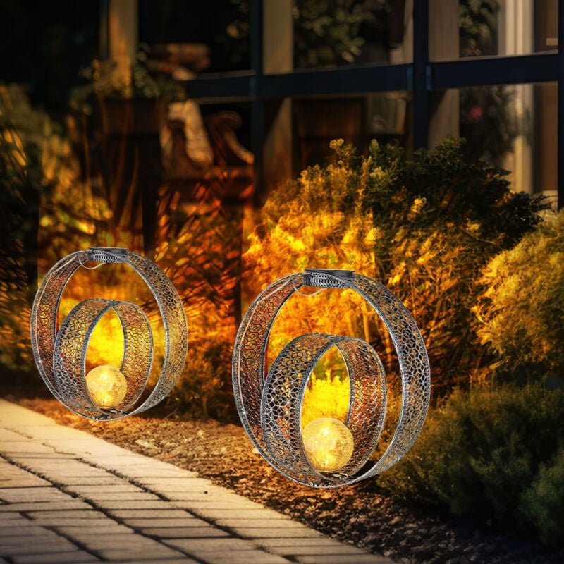 Solarlampe orientalische Kugel Dekoleuchte Garten Solar Solarlampe Metall für Außen, Crackle Glas, Erdspieß, 1x led 0,06...
